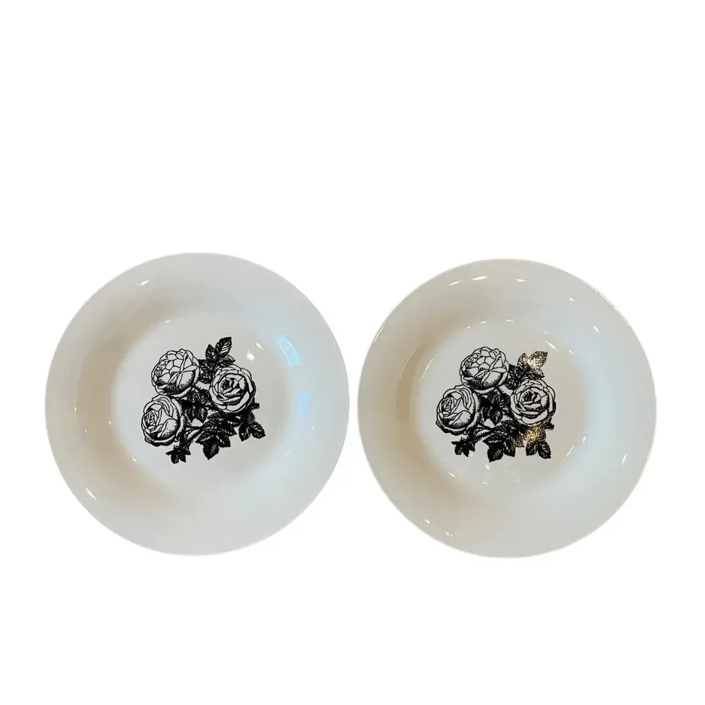 Godinger Floral Salad Plates 7.5in Porcelain Black & White Roses Set of 2 NEW